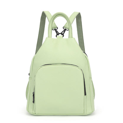 Pu Backpack Practical Soft Leather Zipper Handbag