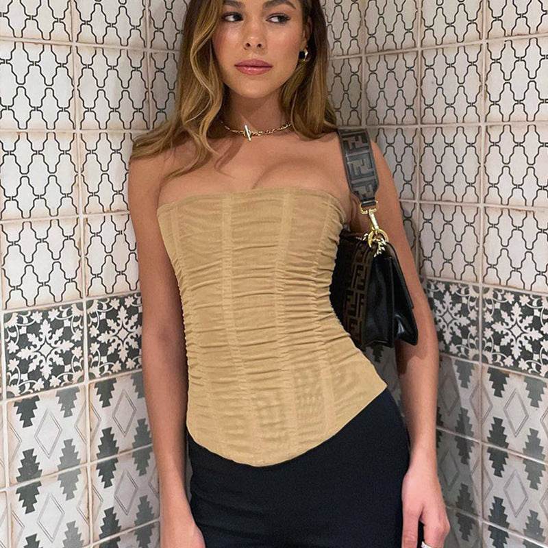 Skinny Sleeveless Tube Top for Women - Summer Mesh Crop Corset Tank for Party Streetwear - Shanilia