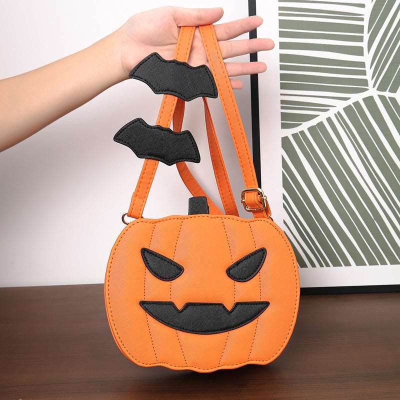 Halloween Bags Funny Pumpkin Cartoon Shoulder Crossbody Bag With Bat - Shanilia