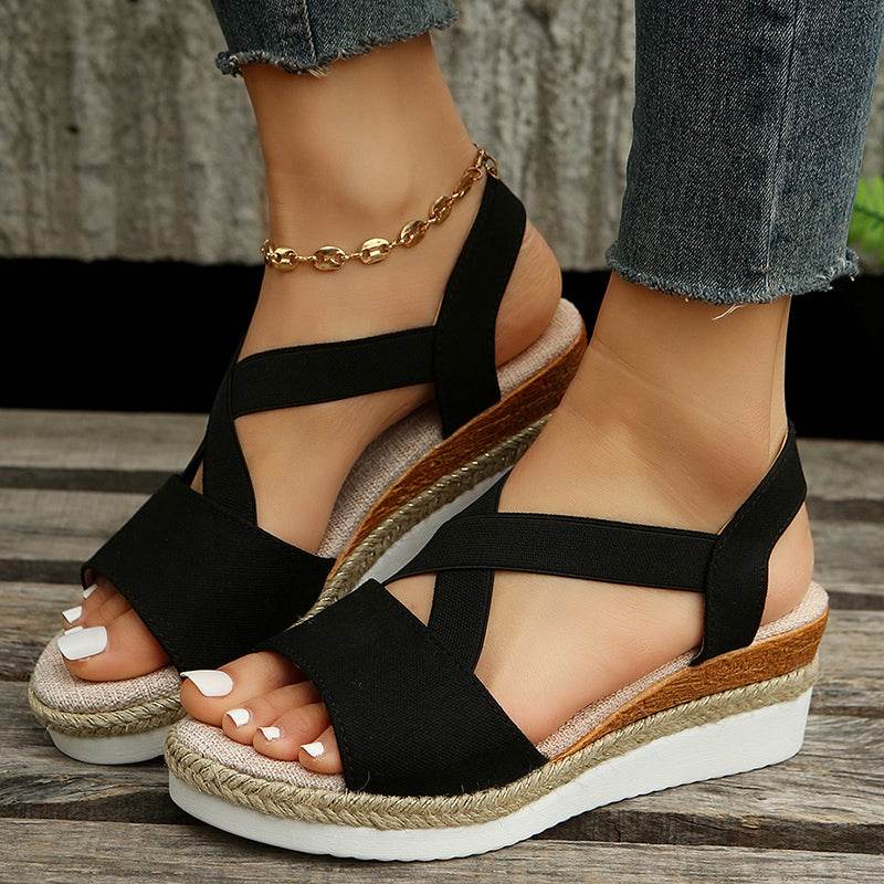 Wedge Sandals For Women Cross-strap Platform Gladiator Hemp Heel Shoes Summer - Shanilia