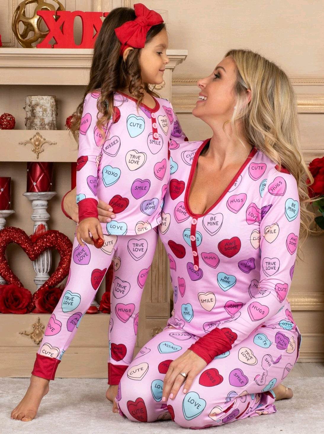 Valentines Day Love Print Casual Home Pajamas Parent Child Set - Shanilia