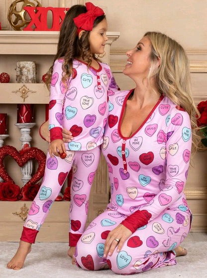 Valentines Day Love Print Casual Home Pajamas Parent Child Set - Shanilia