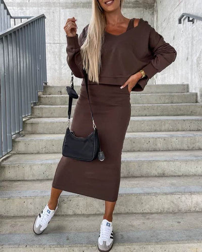 Vest Dress Hooded Hoodie V-Neck Top Suit - Shanilia