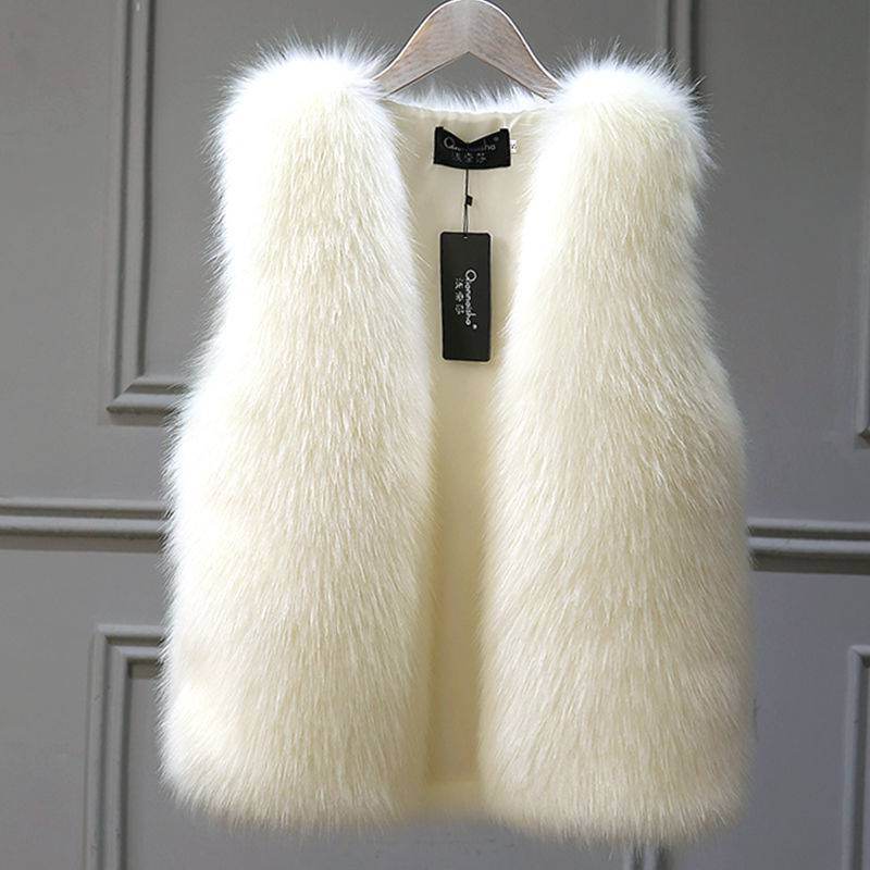 Women's Imitation Fox Fur Waistcoat Vest - Plus Size Furry Cotton Vest - Shanilia