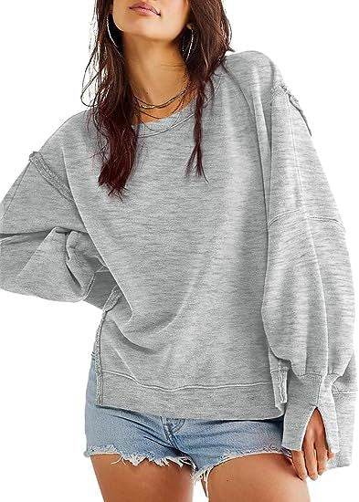 Women's Oversized Sweatshirt - Neck Long Sleeve Pullover Hoodie - Shanilia