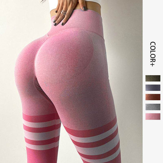 Stripe Design Fitness Leggings High Waisted Tummy Control Gym Yoga Pants Workout Running Legging - Shanilia