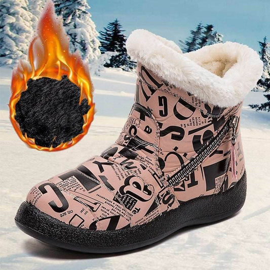 Letter Print Boots Winter Warm Plush Snow Boot Women Shoes - Shanilia