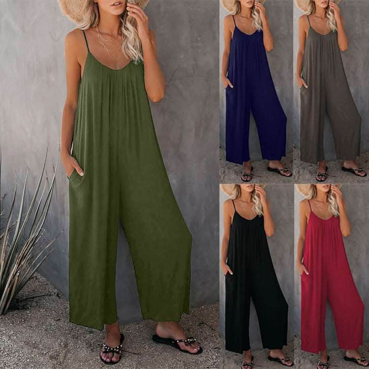 Women's Loose Sleeveless Jumpsuits Romper With Pockets | Long Pant Summer - Shanilia