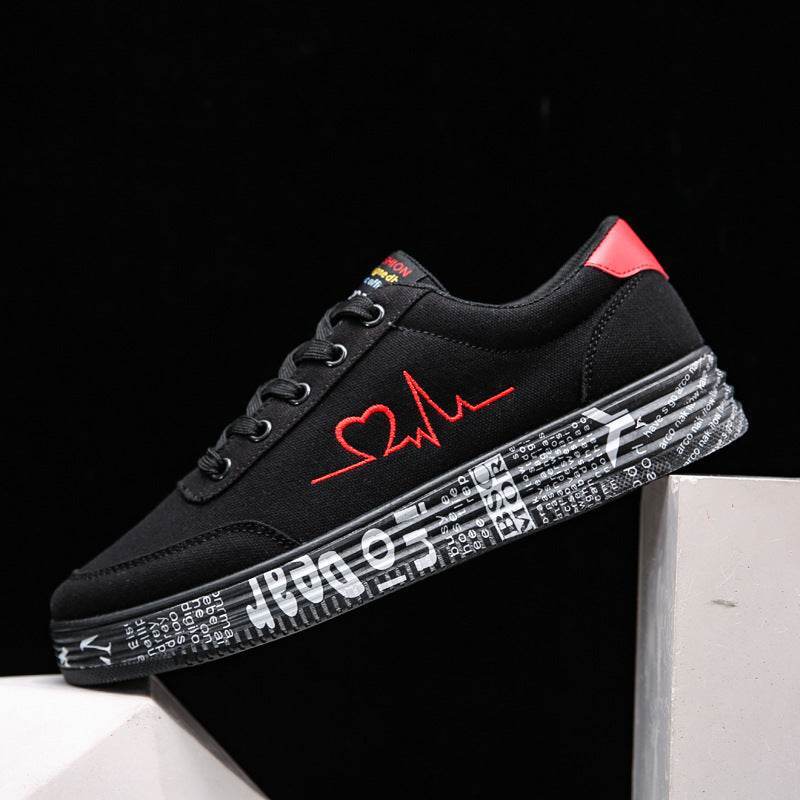 Love Print Canvas Shoes Women Men Flats Lace-up Casual Shoes Lover Sports Shoes Valentines Day - Shanilia