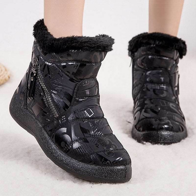 Letter Print Boots Winter Warm Plush Snow Boot Women Shoes - Shanilia