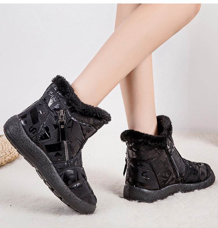 Letter Print Boots Winter Warm Plush Snow Boot Women Shoes - Shanilia