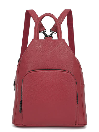 Pu Backpack Practical Soft Leather Zipper Handbag