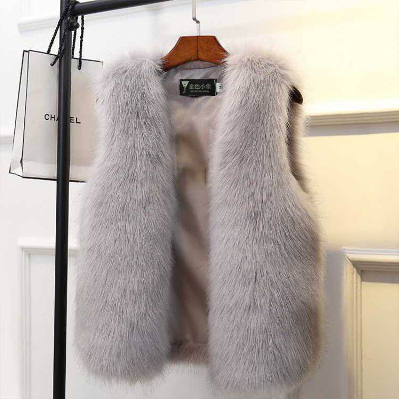 Women's Imitation Fox Fur Waistcoat Vest - Plus Size Furry Cotton Vest - Shanilia