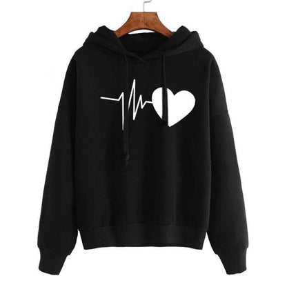 Heart Print Streetwear Hoodies for Women - Shanilia