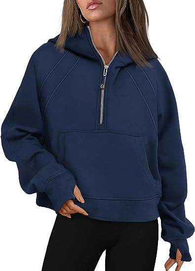 Women Zipper Hoodies Sweatshirts With Pocket - Loose Sport Tops Long Sleeve Pullover Sweaters - Shanilia