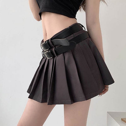 Double Waistband Pleated Short Skirt with Lining - Shanilia