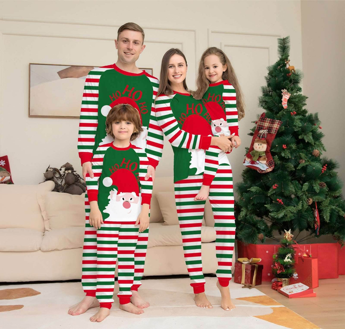 Family Christmas Pajamas Matching Sets Red Stripe Xmas Holiday Sleepwear Jammies Long Sleeve PJs Outfits - Shanilia