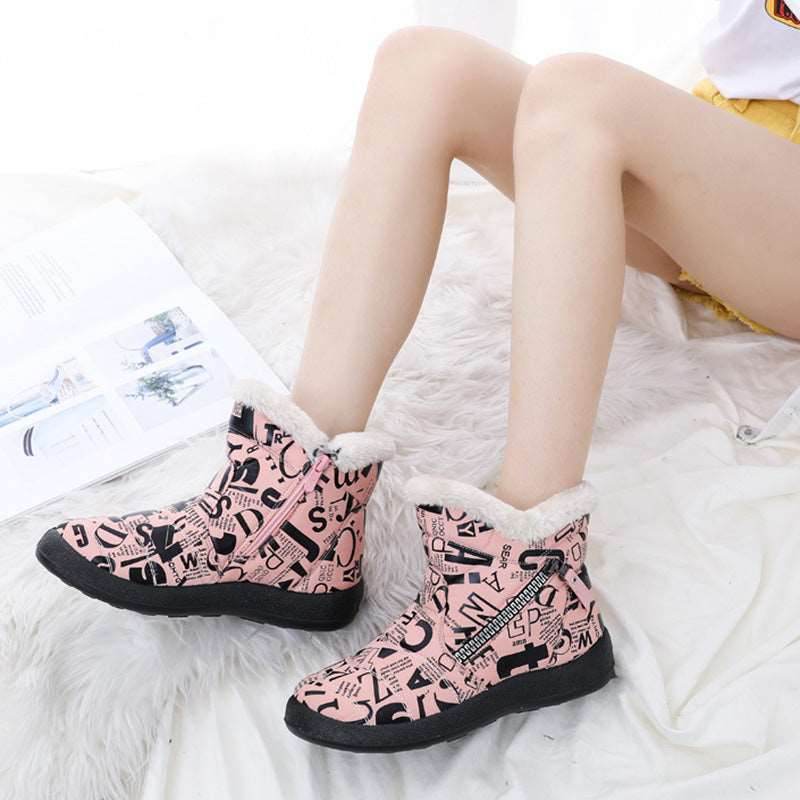 Letter Print Boots Winter Warm Plush Snow Boot Women Shoes - Shanilia