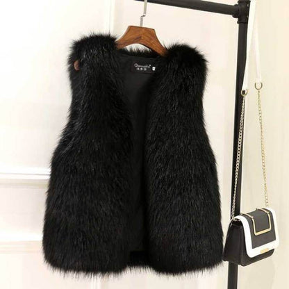 Women's Imitation Fox Fur Waistcoat Vest - Plus Size Furry Cotton Vest - Shanilia