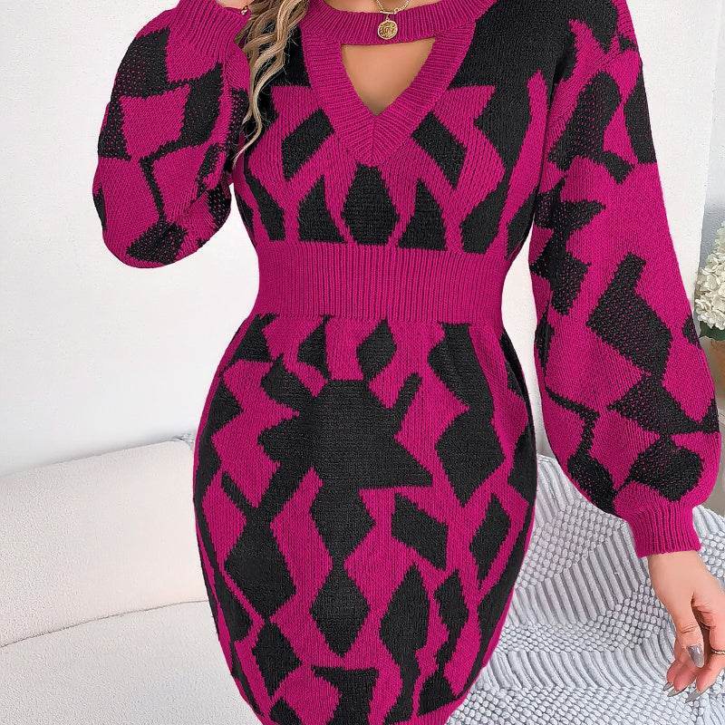 Look Stylish in this Color Matching Lantern Sleeve Sweater Dress - Shanilia