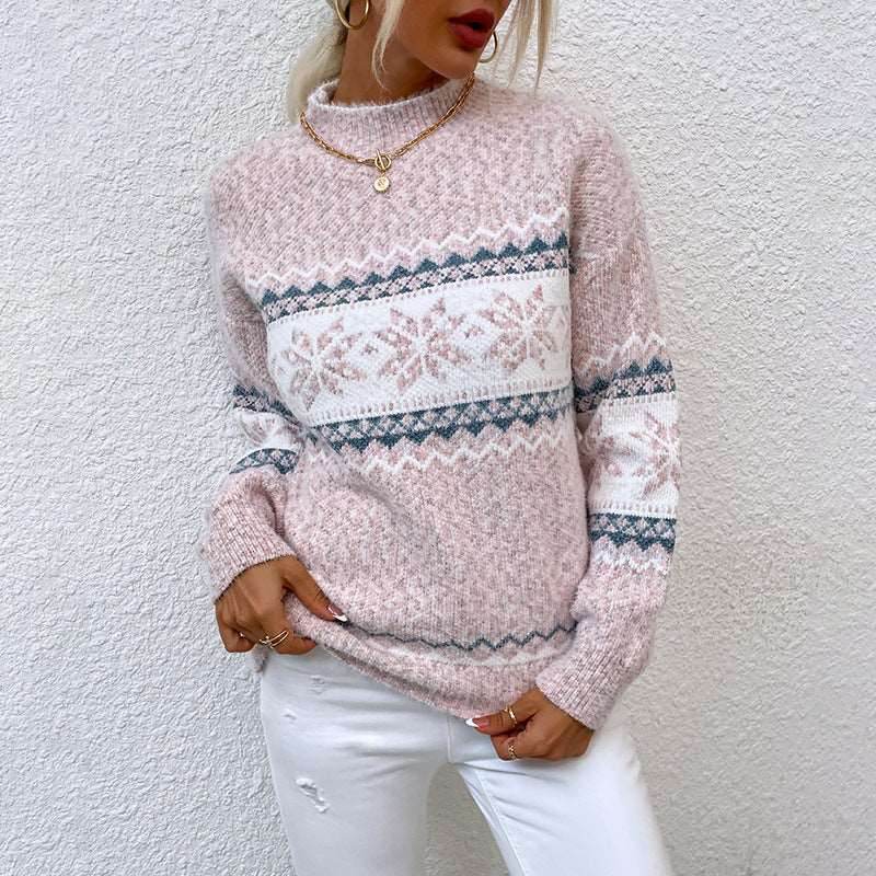 Half Turtleneck Snowflake Sweater Women - Shanilia