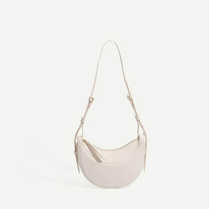 Shoulder Female Litchi Pattern Crescent Genuine Leather Bag - Shanilia