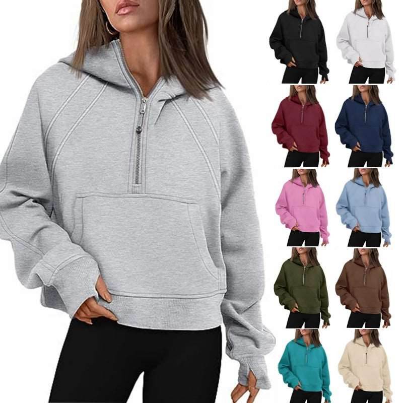 Women Zipper Hoodies Sweatshirts With Pocket - Loose Sport Tops Long Sleeve Pullover Sweaters - Shanilia