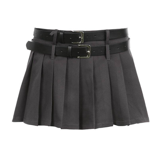 Double Waistband Pleated Short Skirt with Lining - Shanilia