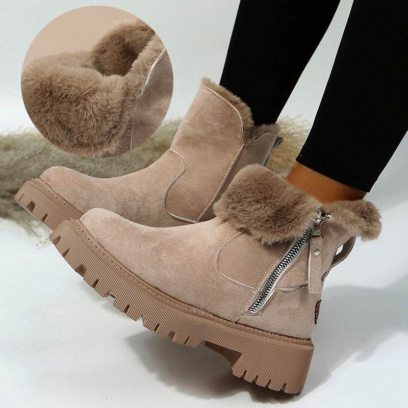 Thick Plush Snow Boots Women Faux Suede Non-slip Winter Shoes - Shanilia