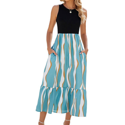 Striped Print Summer Dress - Sleeveless Long Dress for Women - Shanilia