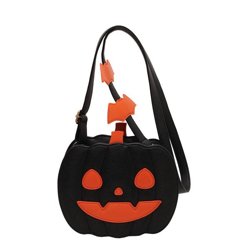 Halloween Bags Funny Pumpkin Cartoon Shoulder Crossbody Bag With Bat - Shanilia