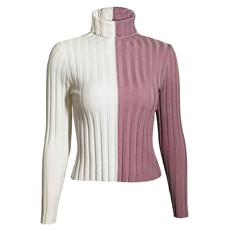 Women's High Neck Pullover Shirt - Long Sleeve Splicing Top - Shanilia