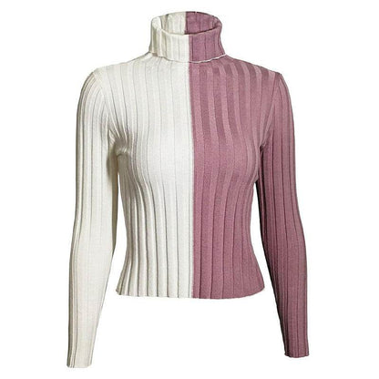 Women's High Neck Pullover Shirt - Long Sleeve Splicing Top - Shanilia