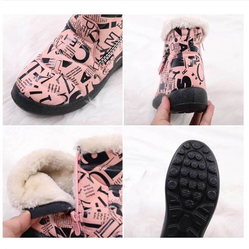 Letter Print Boots Winter Warm Plush Snow Boot Women Shoes - Shanilia