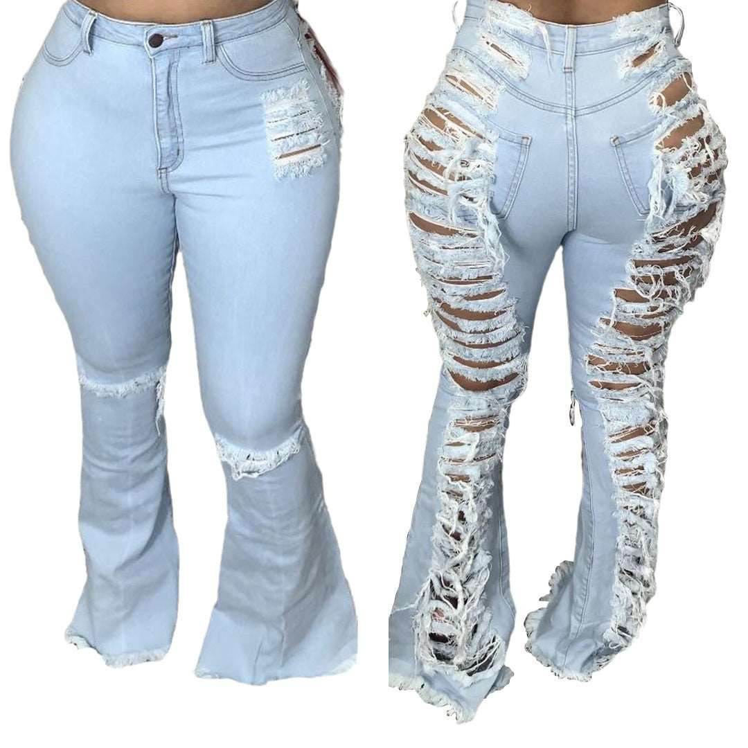 Fashion Trendy Unique Jeans Stretch Plus Size Bell-bottom Pants - Shanilia