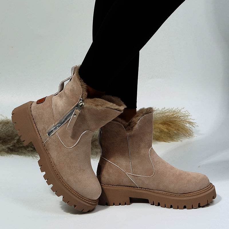 Thick Plush Snow Boots Women Faux Suede Non-slip Winter Shoes - Shanilia