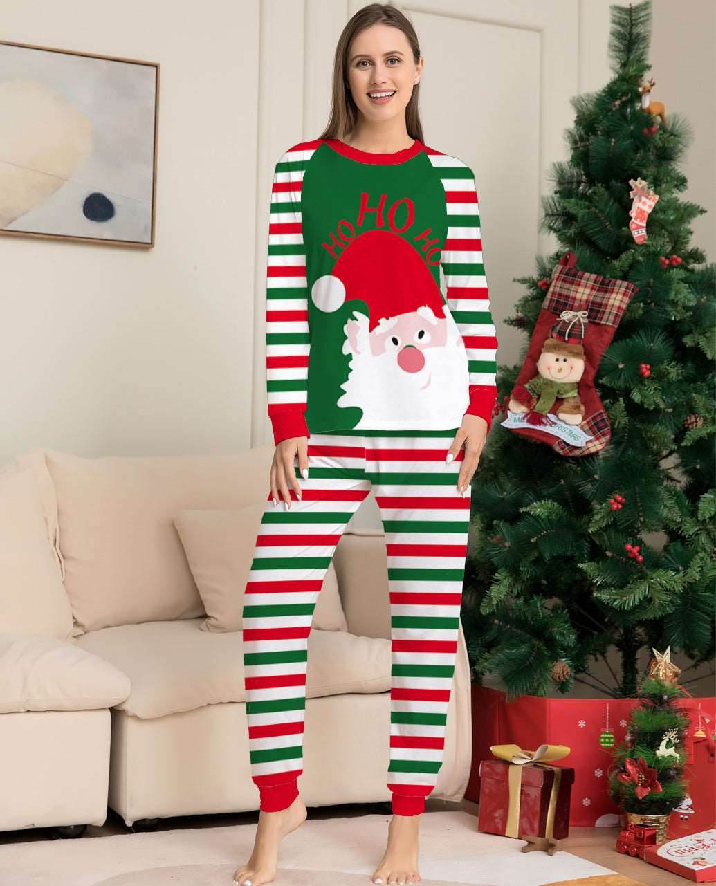 Family Christmas Pajamas Matching Sets Red Stripe Xmas Holiday Sleepwear Jammies Long Sleeve PJs Outfits - Shanilia