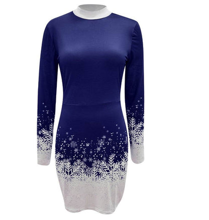 European and American Christmas Printed Long Sleeve Dress A-Line Skirt for Women - Shanilia