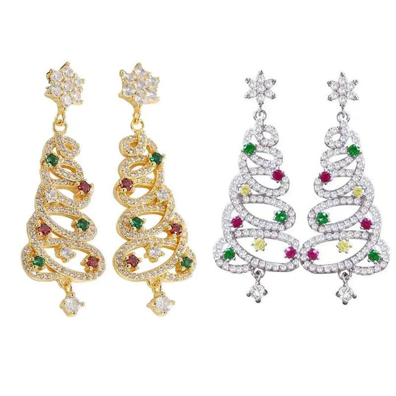 New Full Inlaid Colorful Zircon Christmas Tree Tassel Earrings Women's Fashion Personality Earrings Party Jewelry Christmas Gift - Shanilia