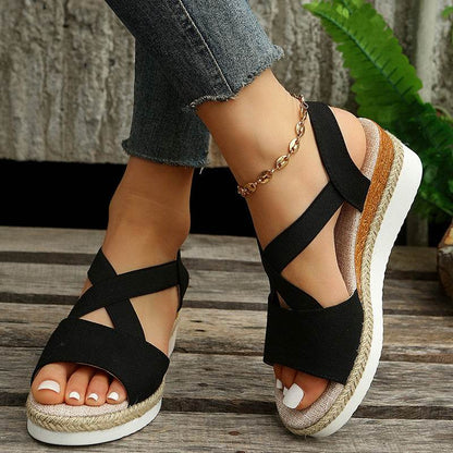 Wedge Sandals For Women Cross-strap Platform Gladiator Hemp Heel Shoes Summer - Shanilia