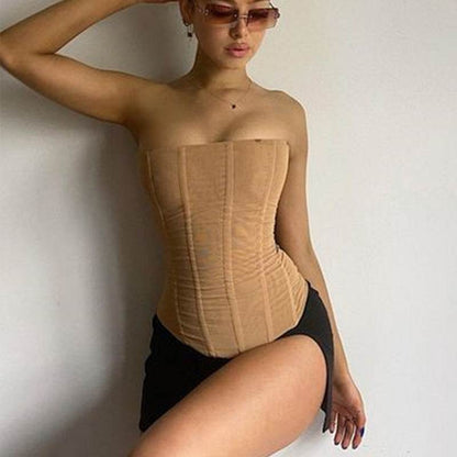 Skinny Sleeveless Tube Top for Women - Summer Mesh Crop Corset Tank for Party Streetwear - Shanilia