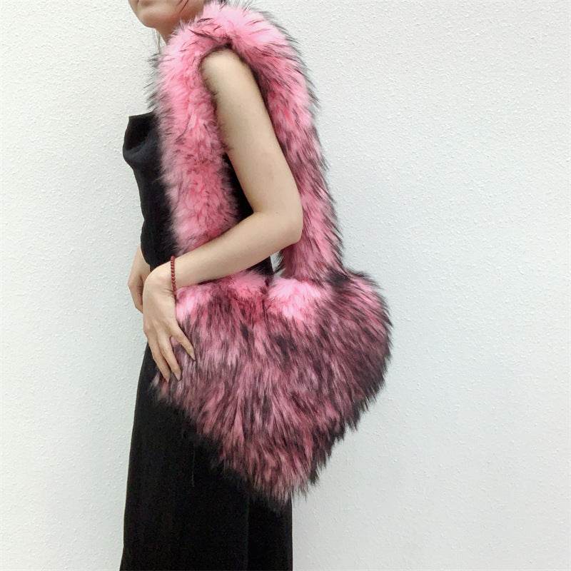 Stay Warm and Stylish with our Winter Fleece Heart Shape Shoulder Bag for Women - Shanilia