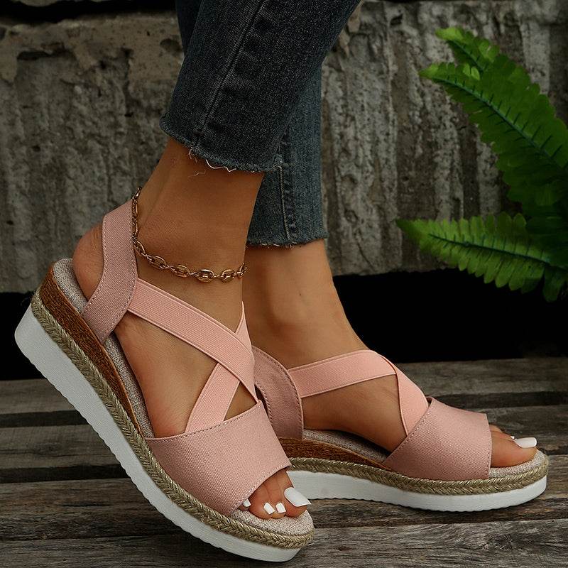 Wedge Sandals For Women Cross-strap Platform Gladiator Hemp Heel Shoes Summer - Shanilia